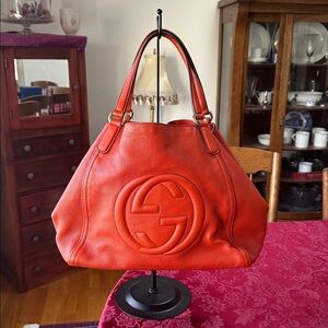 Gucci Reddish Orange Leather Soho Shoulder Bag
